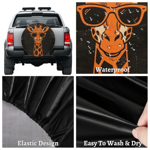 Image of Spare Tire Covers for Trailers, RV Spare Tire Cover, Funny Sunglasses Giraffe Weatherproof Campers Tire Covers Protectors, Camping Trailer Accessories Universal Fit for Trucks Vehicle, 15 in