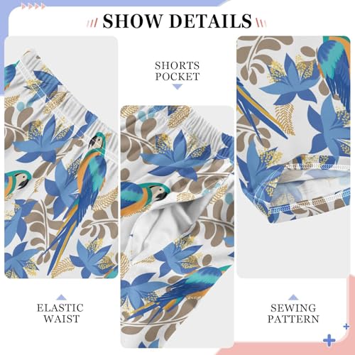 Parrot and Leaves Print Boys Long Pants Soft Trousers Elastic Waist Kids Lounge Bottoms with Pockets S-XL4