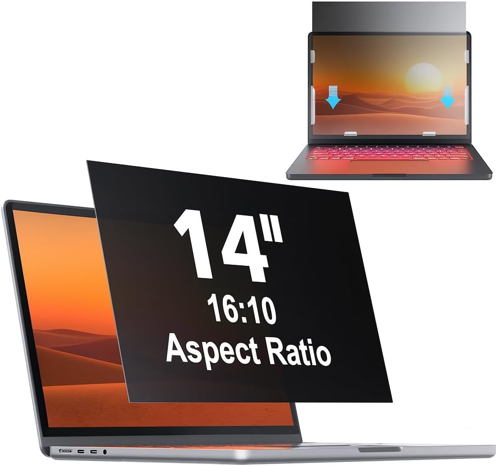 Removable Laptop Privacy Screen 14 Inch 16:10 Anti Glare Blue Light, Laptop Screen Protector 14 Privacy Shield Compatible with Dell Lenovo Thinkpad Hp Elitebook Asus Acer Thinkpad