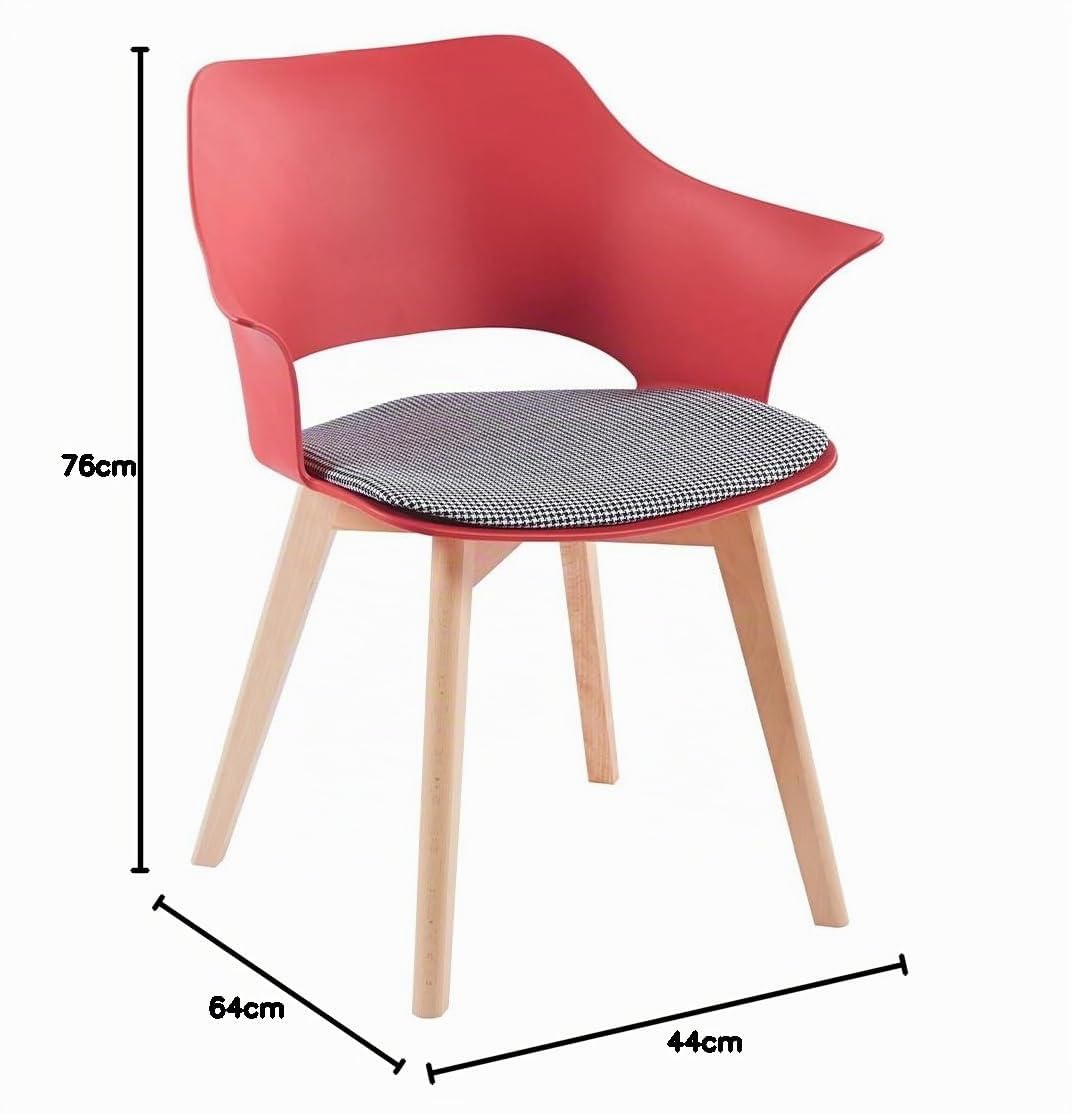 Shally Dogan Set 4 Sedie per Sala da Pranzo con Piedi in Legno e Seduta con Morbida Imbottitura e Trama a Quadretti, Sedia Design Nordico, Poltrona Ideale per Cameretta, Cucina, Ufficio (Rosso)