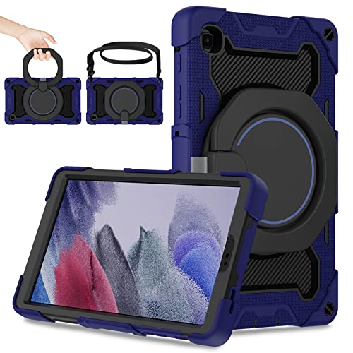 ROISKIN for Galaxy Tab A7 Lite Case 8.7 Inch 2021 for Kids,Heavy Duty Shockproof Cover with Screen Protector & Rotating Stand & Shoulder Strap & Pencil Holder,Blue