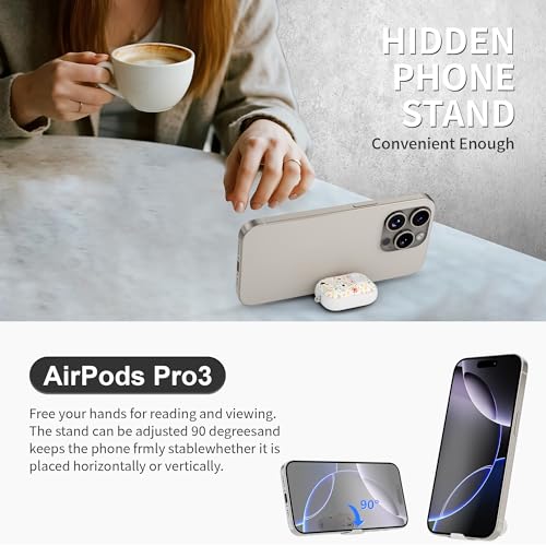 Image of for AirPods Pro 3 Case(2025) with Secure Lock Clip and Phone Stand,Cute Floral Girly Style Protective Cover with Cleaning Kit and Carabiner for Apple iPod Pro 3rd Generation(Four-Leaf Clover)