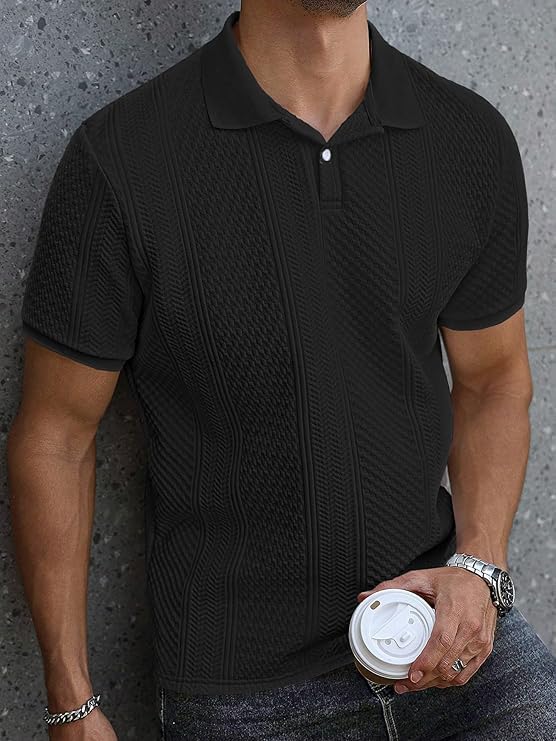 Image of GRECIILOOKS Textured Polo T-Shirt for Men | Premium Lycra Jacquard Collared Cotton Blend Polo | Smart Casual & Formal t Shirt for Men | Stylish t Shirt for Mens for Office, Party & Everyday