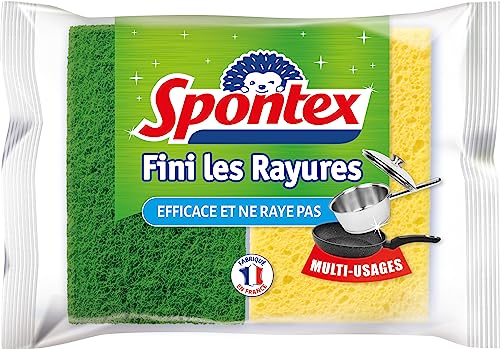 Spontex Éponge Fini Les Rayures | Pour Vaisselle et Cuisine, Lavable à 40 °C | Lot de 2