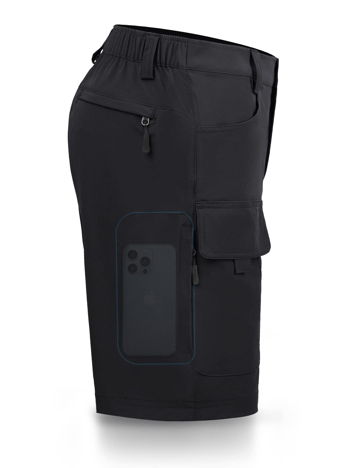 Hiauspor Men's-Hiking-Cargo-Shorts-Lightweight-Waterproof-Golf-Fishing-Athletic, Black, 36 Regular