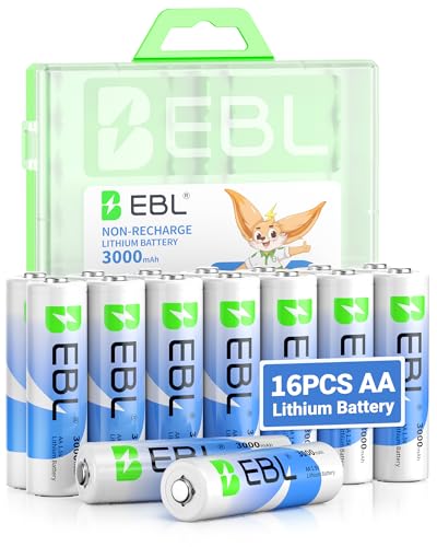 EBL Lithium Batteries AA 16 Pack, 3000mAh 1.5V Non-Rechargeable High Performance AA Lithium...
