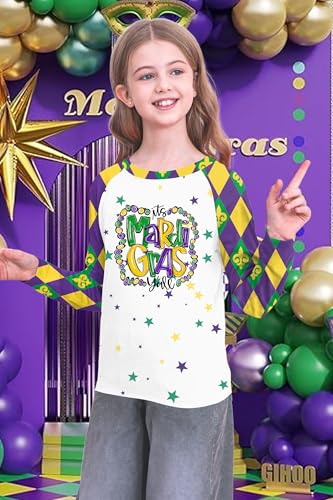Image of Mardi Gras Shirt for Kids: Toddler Boys Girls Mardi Gras Long Sleeve Happy Carnival Outfits Mask Graphic Tee 4-12 Years