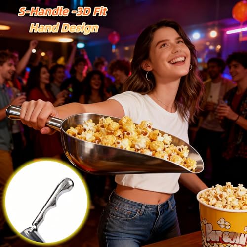 Ice Scoop, Heavy Duty Cast Aluminum, Ergonomic S-Curve Handle, Commercial Grade for Ice, Coffee, Popcorn, Flour, Sugar, Food-Grade & Rust-Proof Kitchen Tool (M (12oz))