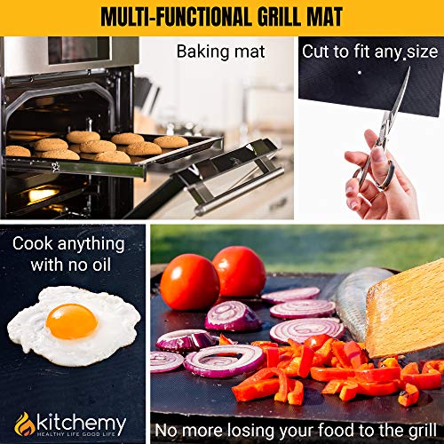 Bbq Grill Mat For Outdoor Grills - 2023 Upgraded Model With Holes - Set Of 2 Non Stick Heavy Duty Reusable And Dishwasher Safe Black Mesh Topper Pads - Easy Clean On Gas Charcoal Electric Grills #TOP4