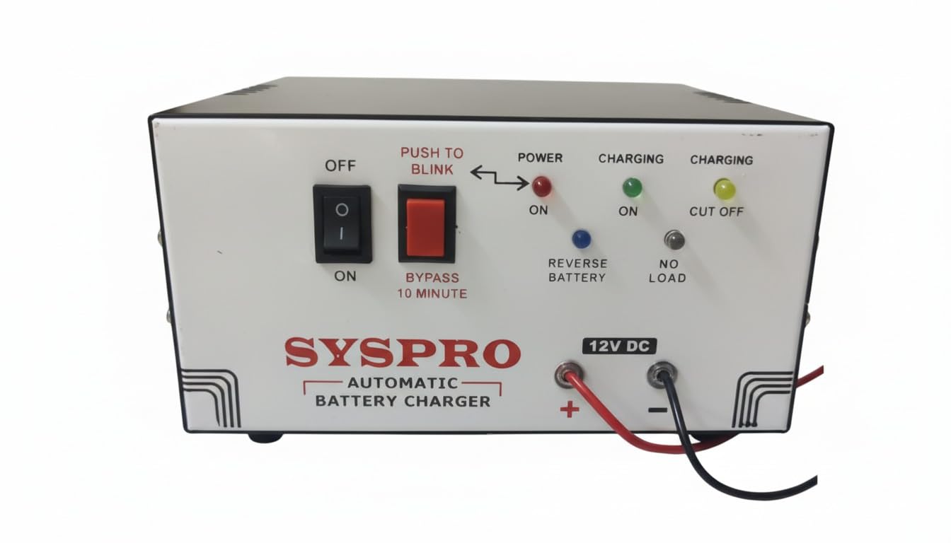 SYSPRO Automatic Battery Charger with 7 AH to 100 AH Battery Charging AMF Panel Bike Truck Car Toys 12V Charger