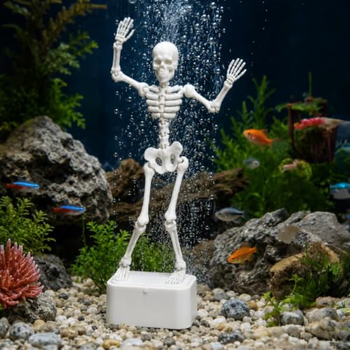 Image of Azoth Dancing Skeleton Aquarium Decoration | Bubble Activated, Fish Tank