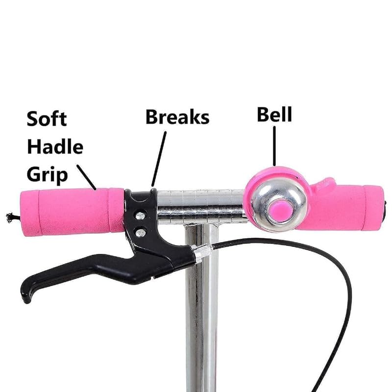 Image of Foldable Kick Skating Cycle LED Wheels | Kids 3 Wheel Kick Scooter with Adjustable Handlebar & Hight, Front Brake, Bell and Printed Deck | Skate Scooter for Kids Age 2-12 Years