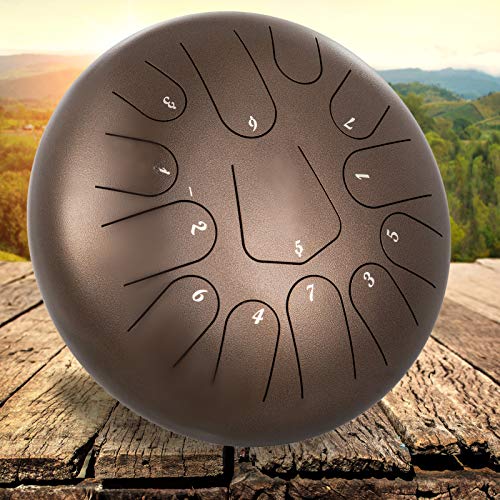 image for Happybuy Steel Tongue Drum 13 Notes 12 Inches Dia Tongue Drum Maroon H