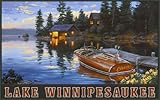 Northwest Art Mall Lake Winnipesaukee Woodie Boat and Cabin Wall Artwork by Darrel Bush, 11 by...