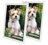 Lindahandel 2er Set Weiß Bilderrahmen Klein,MDF Fotorahen in 20x30 cm, verschiedene Größen erhältlich | Naturholz Optik | Klassischer Schreibtischrahmen mit Standfuß