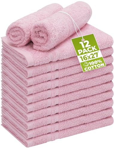 Image of Utopia Towels Cotton Bleach Proof Salon Towel 16 by 27 inches, Bleach Safe 100% Cotton Hand Towel for Gym, 12 Pack, Pink