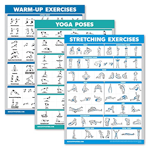 Exercices d'échauffement, étirement et yoga : 3 tableaux d'entraînement laminés 45x61 cm