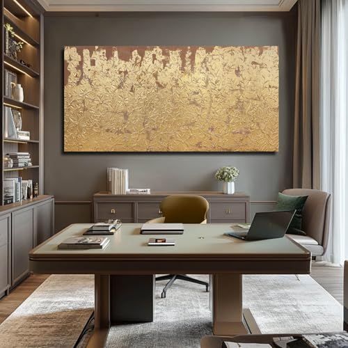 Image of VAYIMDH Modern Canvas Wall Art Wall Decorations for Bedroom Floral Wall Painting 24 inchx48 inch Gold Foil Hand Painted Pictures for Kitchen
