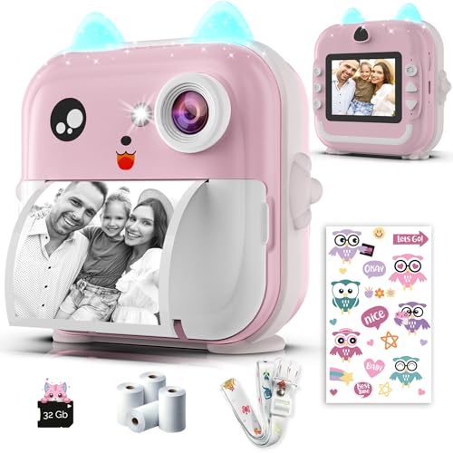 Camara de Fotos Instantaneas – Doble Lente de 48MP, Video 1080P, Impresión Térmica, 4 Rollos de Papel – Filtros Divertidos & Juegos – App Bluetooth, Tarjeta de 32GB – Regalo para Niñas & Niños - Rosa