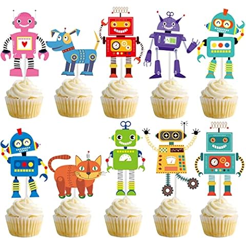 36 Robot Cupcake Toppers for Parties Cover