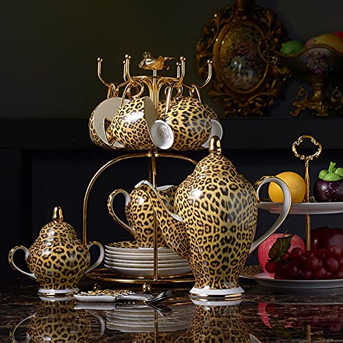 Theekopjes Leopard Coffee Set English Middag Bone China Cup and Saucer Teacup Ceramic Tea Party Gifts FQYXLX (Color : M) - Image 3