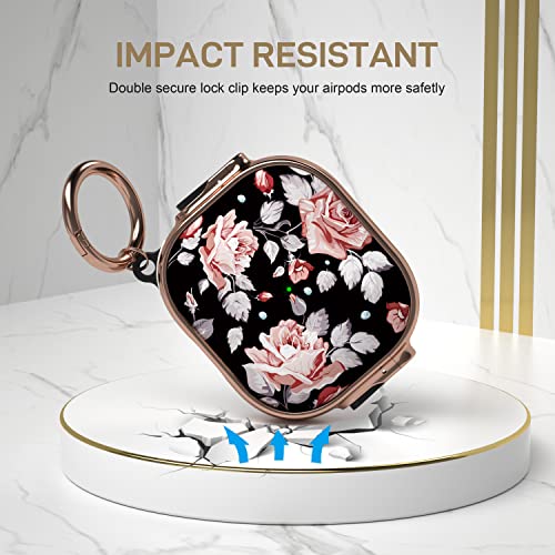 Image of Maxjoy for AirPods 3 Case with Lock, Flower AirPod 3 Case Lock Protective Hard AirPod 3rd Generation Cover for Women Men with Keychain for AirPods 3rd Generation Cover 2021, Rose