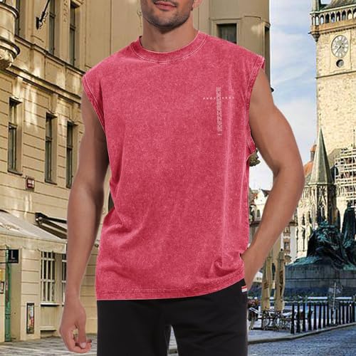 Image of Christian Gym Workout Tank Tops for Men Vintage Bible Verse Cross Graphic Sleeveless Muscle Shirts Acid Wash Tanks Top