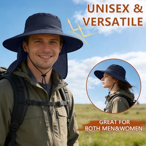 Image of ZOORON Sun Hats for Men Women Fishing Hat with Neck Flap,UPF 50+ Sun Hat Waterproof Wide Brim Bucket Hats for Safari Hiking