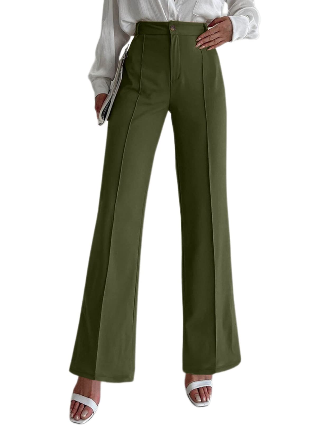 Acelitt Womens Ladies Fashion Summer 2023 High Waisted Elastic Business Work Wide Leg Pants Trousers Straight Suit Pants