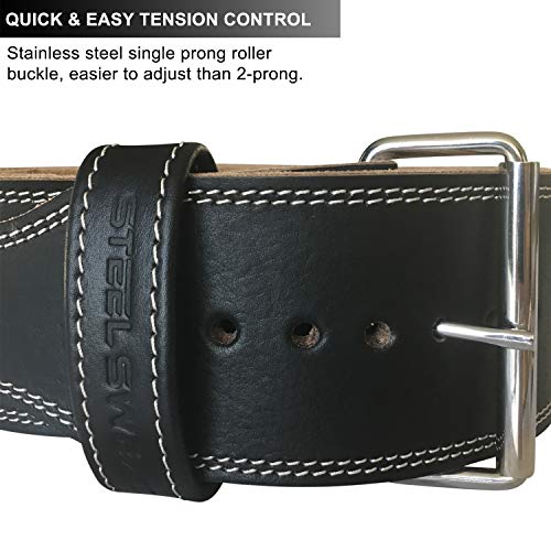 Steel Sweat Weight Lifting Belt - 4 Inches Wide By 10Mm - Single Prong Powerlifting Belt That's Heavy Duty - Genuine Cowhide Leather - Large Texus #TOP3