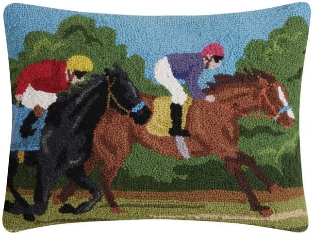 Peking Handicraft 30SJM10939C20OB 16 x 20 in. Two Racing Horses Poly Fill Hook Pillow Multi Color