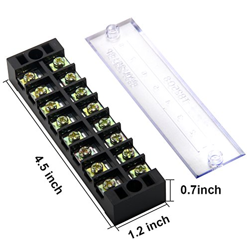 Image of Terminal Block Set - 4 Sets 8 Positions 600V 25A Dual Row Screw Terminals Strip With Cover + 400V 25A Pre-Insulated Terminal Barrier Jumper Strips Black & Red