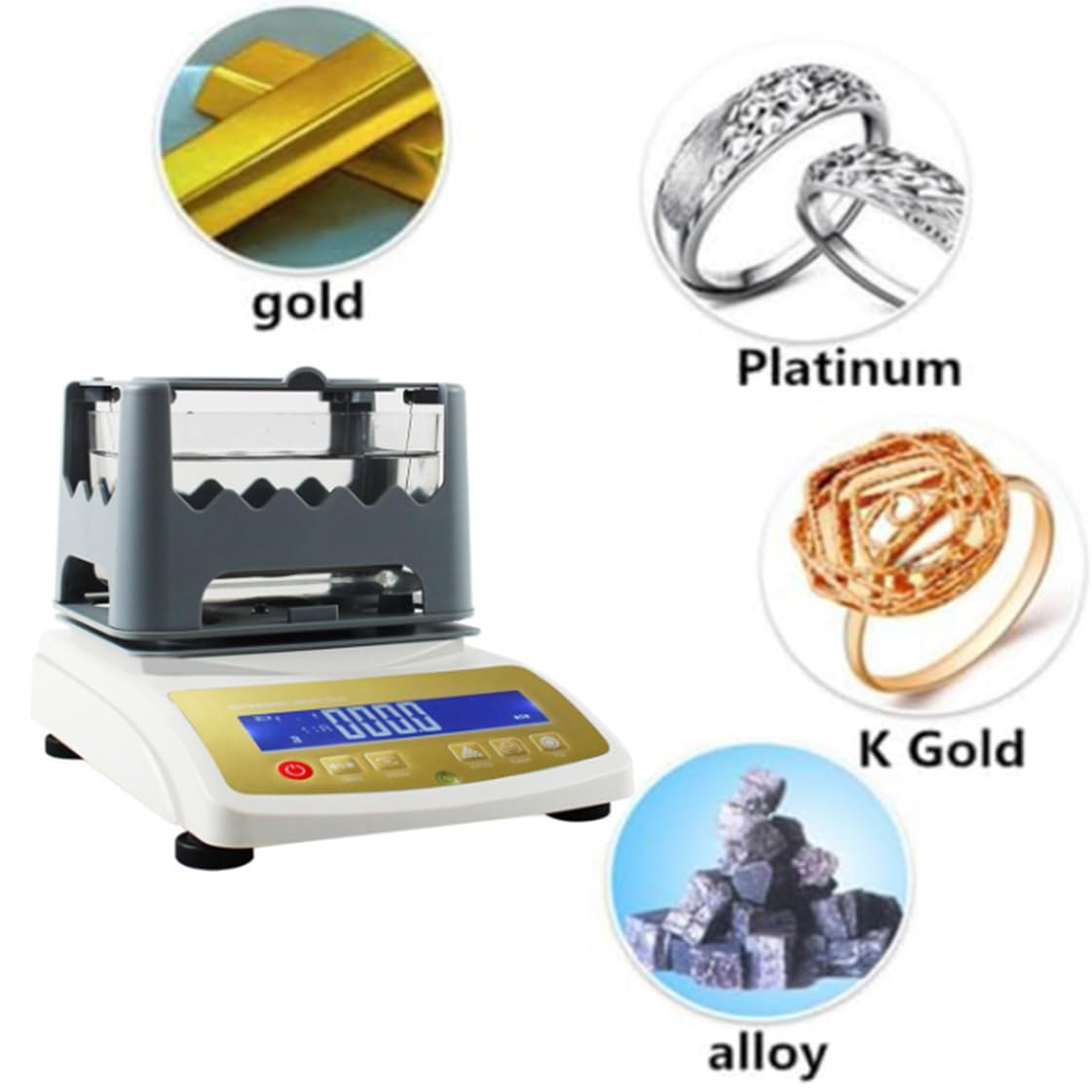 Analizador de pureza en quilates de metales preciosos, medidor de densidad de oro, comprobador de pureza de oro con pantalla digital para joyeros y casas de empeño,1200K