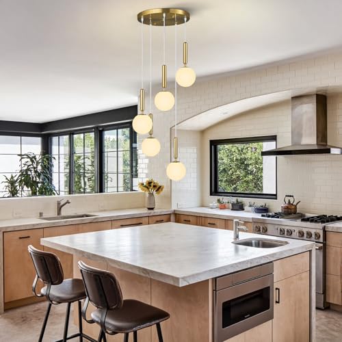 Image of Modern Gold Pendant Lights Kitchen Island 5-Lights Hanging Fixture