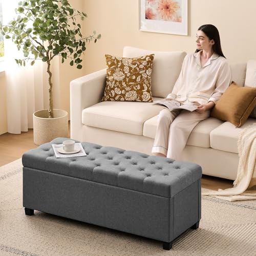 Image of Living&Giving Storage Ottoman Bench for Bedroom, 47.2 inch, Grey