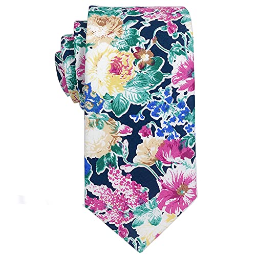 Image of Mantieqingway Men's Cotton Floral Neck Tie 2.56'' Printed Skinny Tie