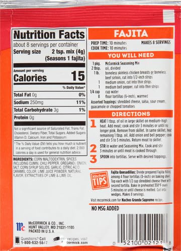 Image of McCormick Fajita Seasoning Mix, 1.12 oz (Pack of 5)