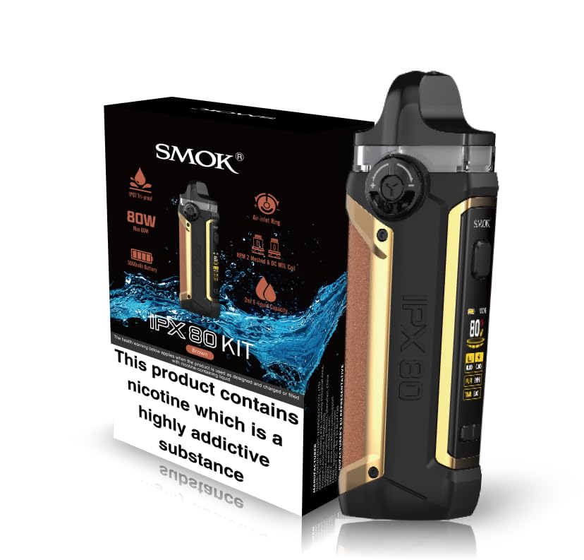 SMOK IPX 80 Vaping Kit, 80W Max Output, 3000mAh Large Battery, Waterproof + Dust & Shock Proof, USB Type-C Fast Charging, E Cig, E Cigarettes, Starter Kit, SMOK Vaping, No Nicotine (Brown)