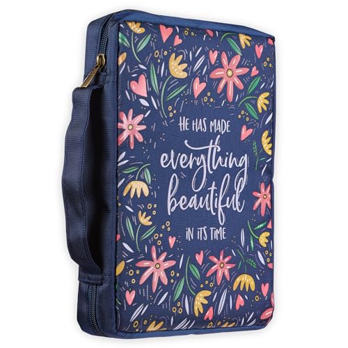 Image of Christian Art Gifts Men /Women's Bible Cover Everything Beautiful Ecclesiastes 3:11, Blue Floral Canvas, Medium