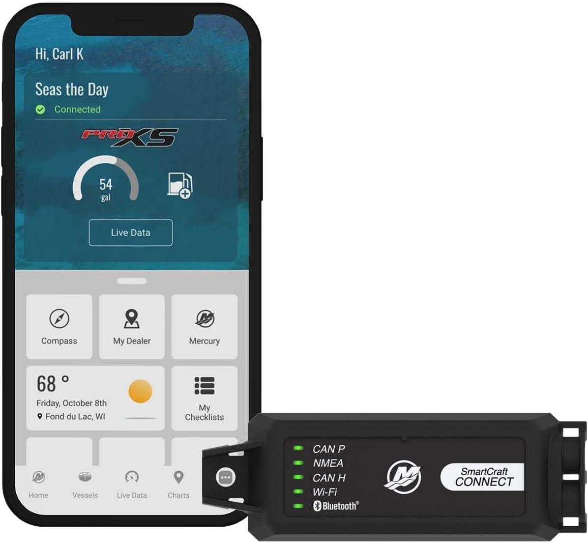 Photo 1 of MERCURY Marine SmartCraft Connect Mobile Connected Boat Engine System for Single Outboard Engines, Under-Cowl Mount Marine App