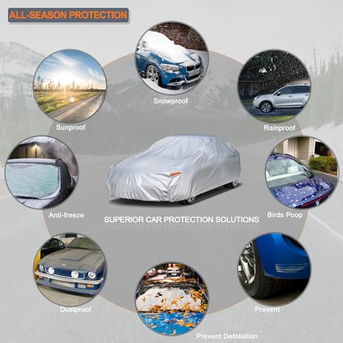 Image of Kayme 6 Layers Car Cover Waterproof All Weather for Automobiles, Outdoor Full Cover Rain Sun UV Protection, Universal Fit for Ford Shelby, Chevy Camaro Corvette, Lexus RC LC, Etc. (186-193 inch)