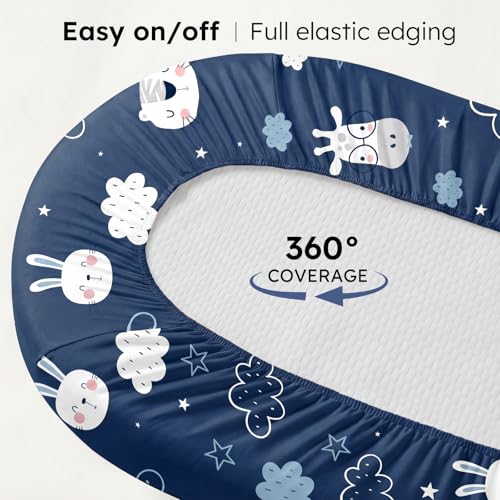 Image of Baby Bassinet Sheets, 3 Pack Fitted Bassinet Mattress Sheets, Compatible with Halo Bassinest Swivel Sleeper & Oval Hourglass Rectangle Mattress, Ultra Soft Blue Cloud Animal