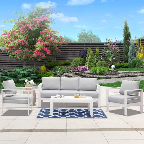 Wisteria Lane Aluminum Outdoor Patio Furniture Set, Modern Patio Conversation Sets, Outdoor Sectional Metal Sofa with 5 Inch Cushion and Coffee Table for Balcony, Garden, Light Grey Wisteria Lane Aluminum Outdoor Patio Furniture Set, Modern Patio Conversation Sets, Outdoor Sectional Metal Sofa with 5 Inch Cushion and Coffee Table for Balcony, Garden, Light Grey