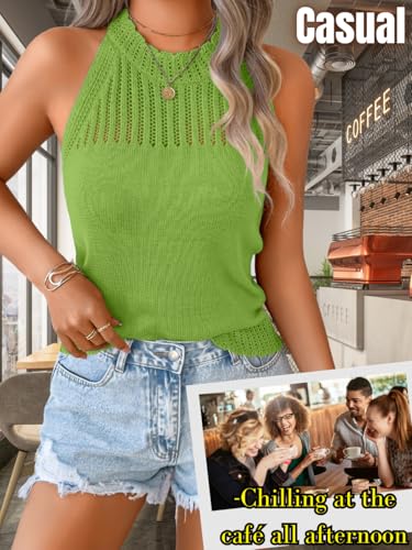 Image of ChiaoLezhee Women's Summer Knit Tank Tops, Racerback High Neck Lightweight Sweater Vest, Dressy Casual Outfits