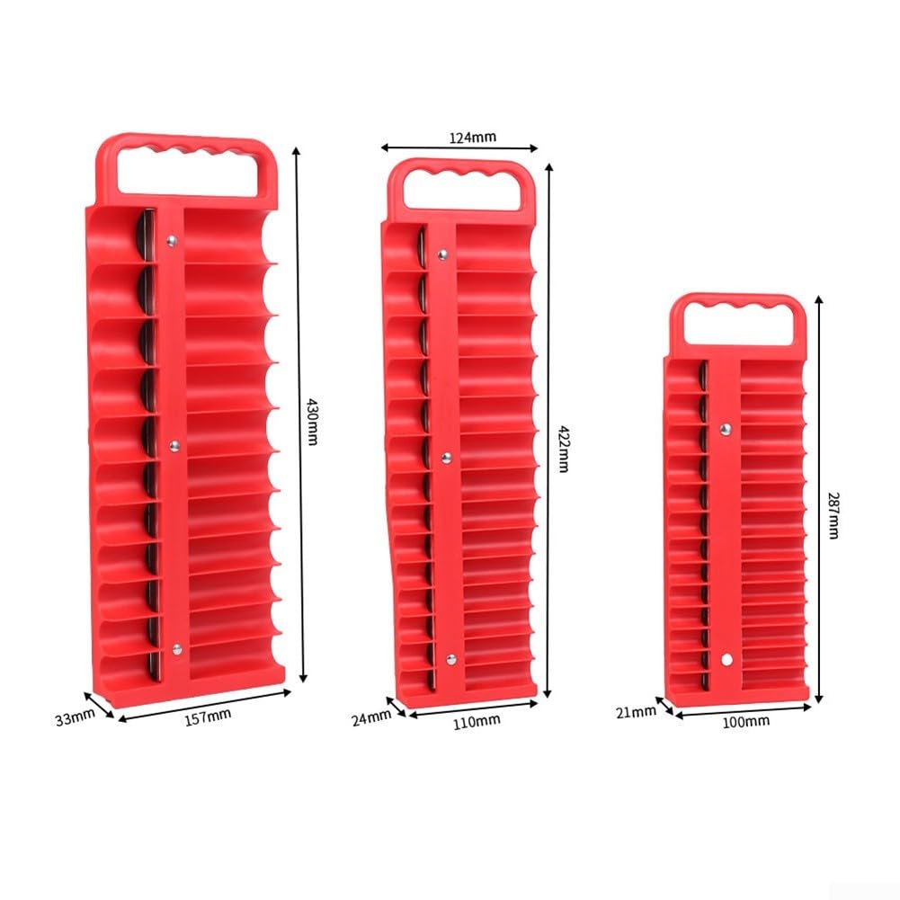 Vassoio organizer magnetico con ABS resistente e doppie strisce magnetiche per prese SAE e metriche da 1/4 3/8 1/2 pollici, rosso/nero (rosso)