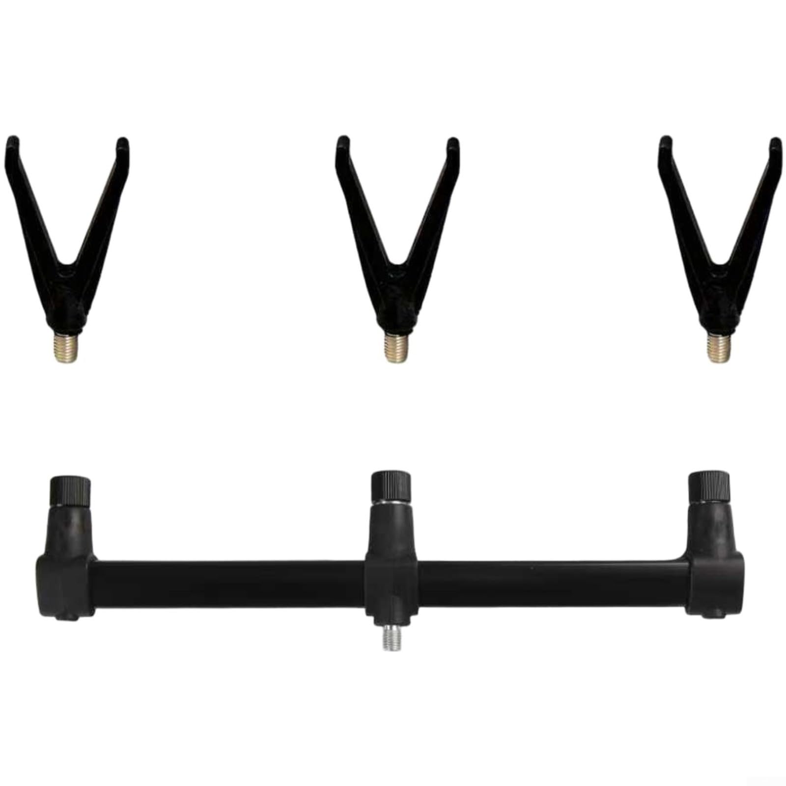 MIKMLYZE Carp Fishing Rod Pod Bank with Adjustable Bar and Bidirectional Rotation Bracket, Aluminium Crossbars 25cm/30cm, Stable Bankstick Holder for Lake and(three heads+3v)