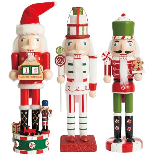 THE TWIDDLERS - 3 Hölzerne Nussknacker-Soldaten, 25cm in Festlichen...