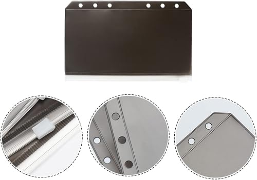 Miniatura 9 de 12 bolsillos A5 de PVC negro con cremallera, hojas sueltas, 6 anillas, organizador de PVC con cremallera para sobres diarios de efectivo, carpetas
