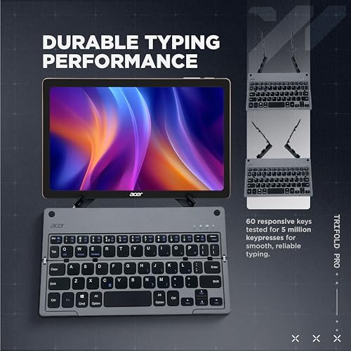 Image of acer Trifold Pro | 60 Keys Foldable Bluetooth Keyboard | BT 5.0 | Rechargeable 140mAh Battery | USB-C Fast Charging | Compact Travel Design | 40H Working Time | Space Grey | Windows /Mac /Android