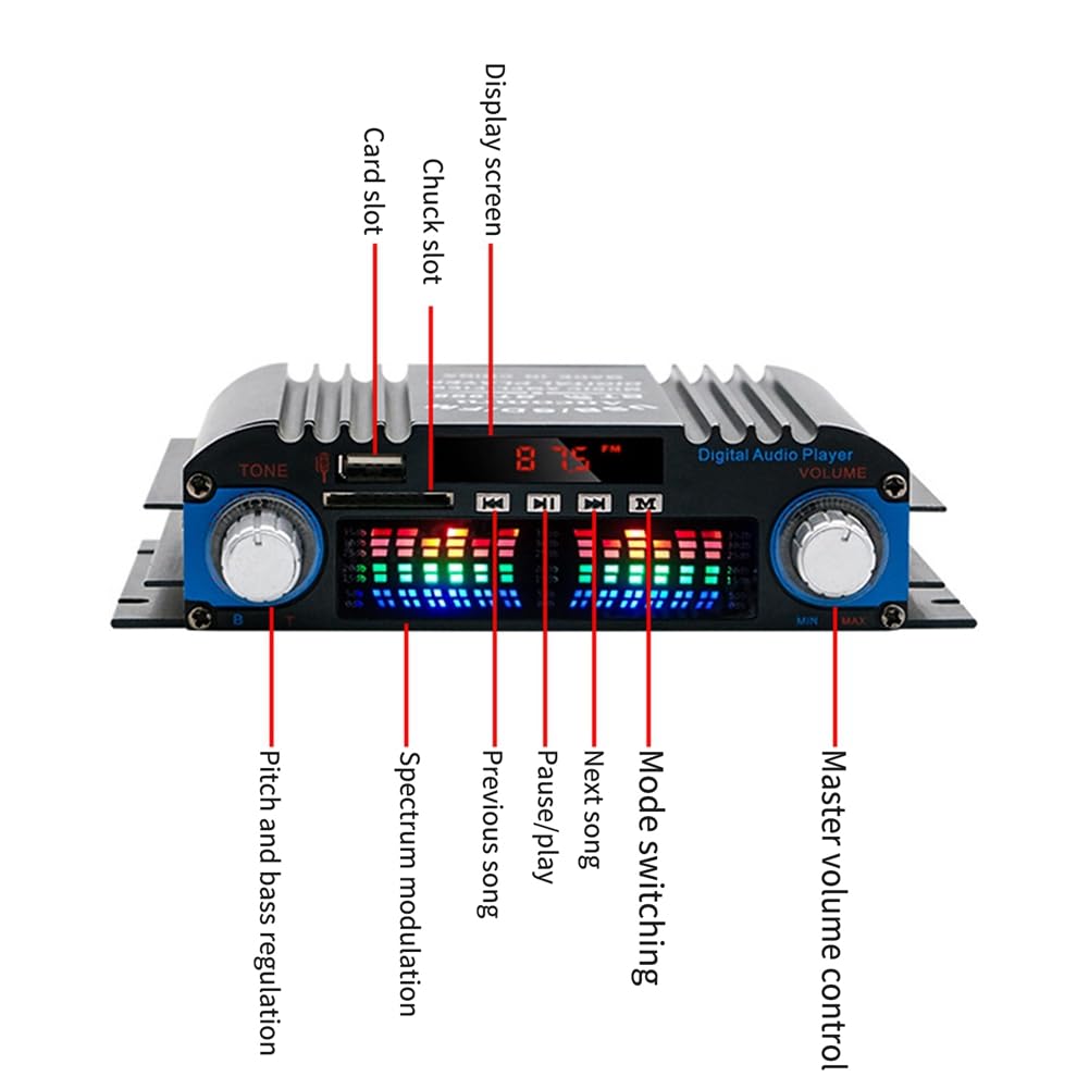 Amplificador de Audio Bluetooth para Coche de Alta Potencia de 4 Canales y 60 W Mini Receptor de Audio EstéReo de Alta Fidelidad para la ModificacióN de Audio del Coche